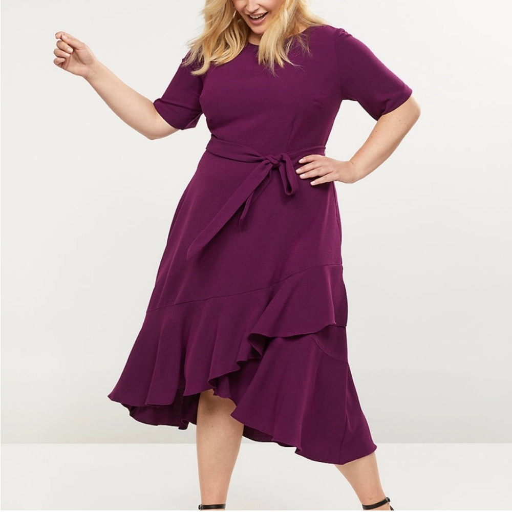 Lane Bryant Purple Ruffle Hem Fit and Flare Dress